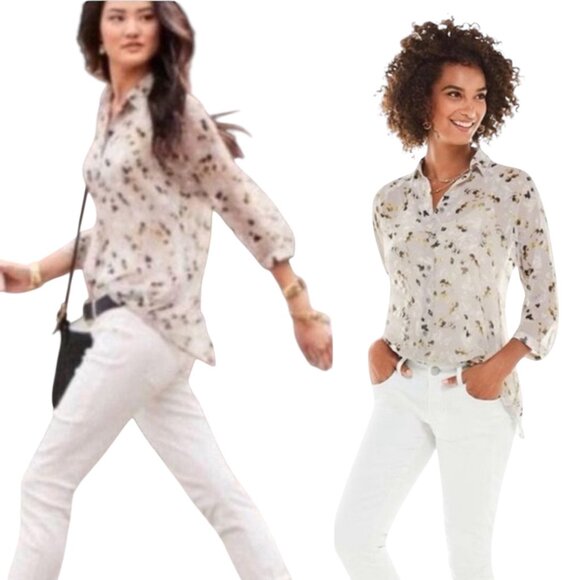 CAbi Tops - CAbi Floral Sheer Button Up Matinee Top Gray Womens Size M Relaxed Fit Office